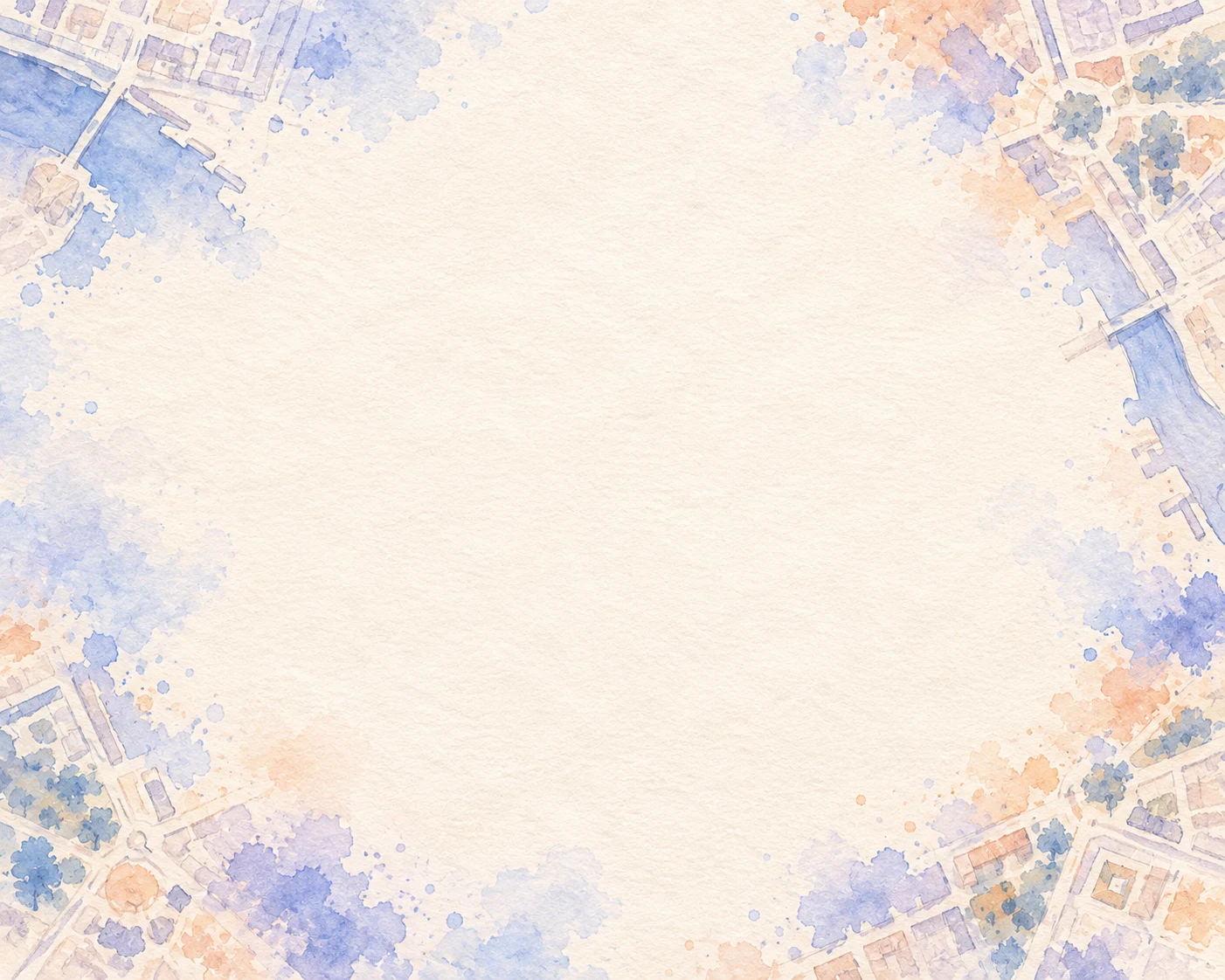 A quiet watercolor city-path field